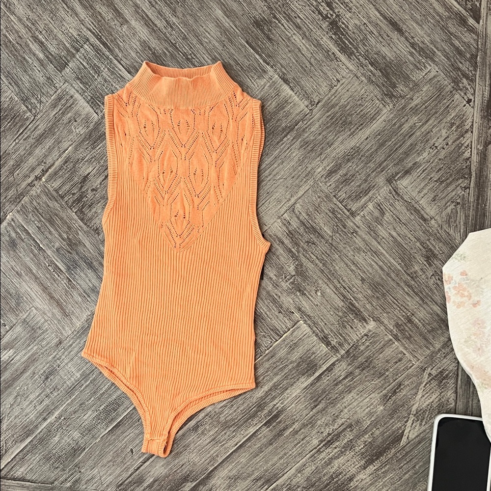 Free People Orange Textured Kids Bodysuit
